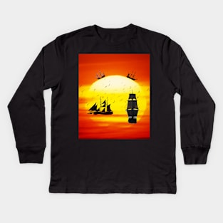 SHIP OF DREAMS FLOCK OF BIRDS GLOW OF SUN Kids Long Sleeve T-Shirt